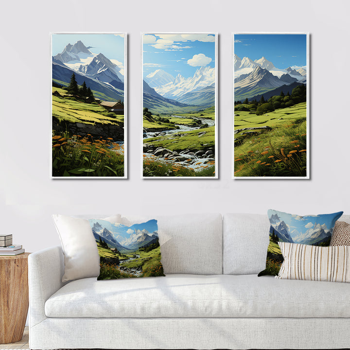 Green White Mountains Summer Peaks Pastoral - Multi-Panels