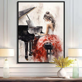 Beige Red Music Piano Harmony I - Music Canvas Wall Art