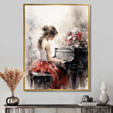 Beige Red Music Piano Harmony II - Music Canvas Wall Art