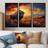 Native American Art Bison Spirit II - Canvas Multipanels Set of 3