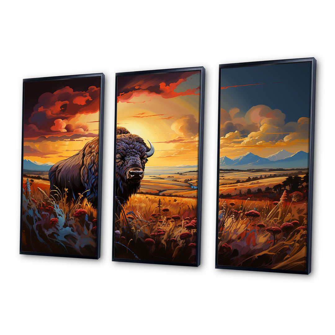 Native American Art Bison Spirit II - Canvas Multipanels Set of 3