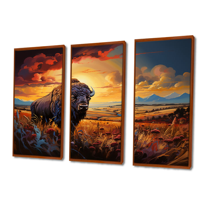 Native American Art Bison Spirit II - Canvas Multipanels Set of 3