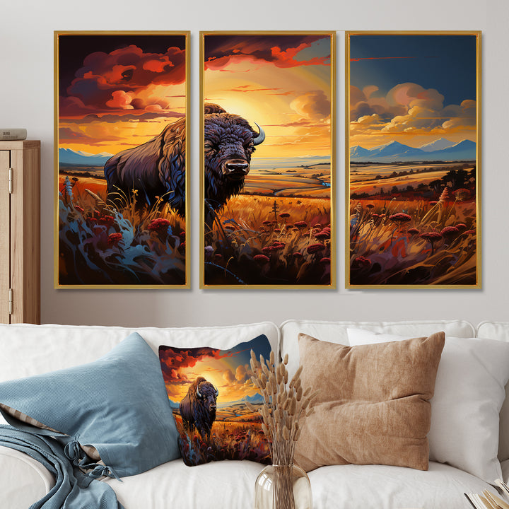 Native American Art Bison Spirit II - Canvas Multipanels Set of 3