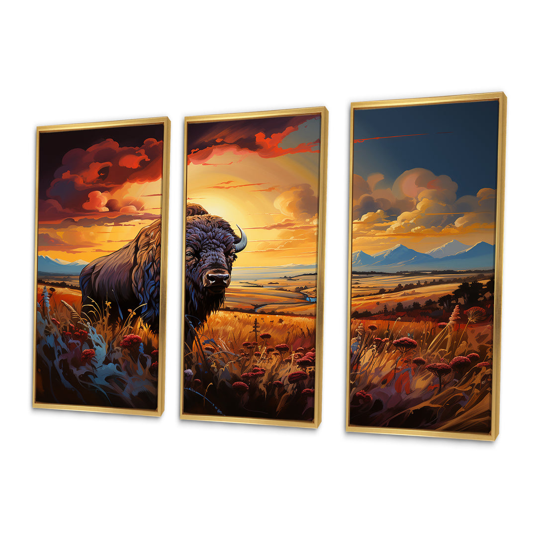 Native American Art Bison Spirit II - Canvas Multipanels Set of 3