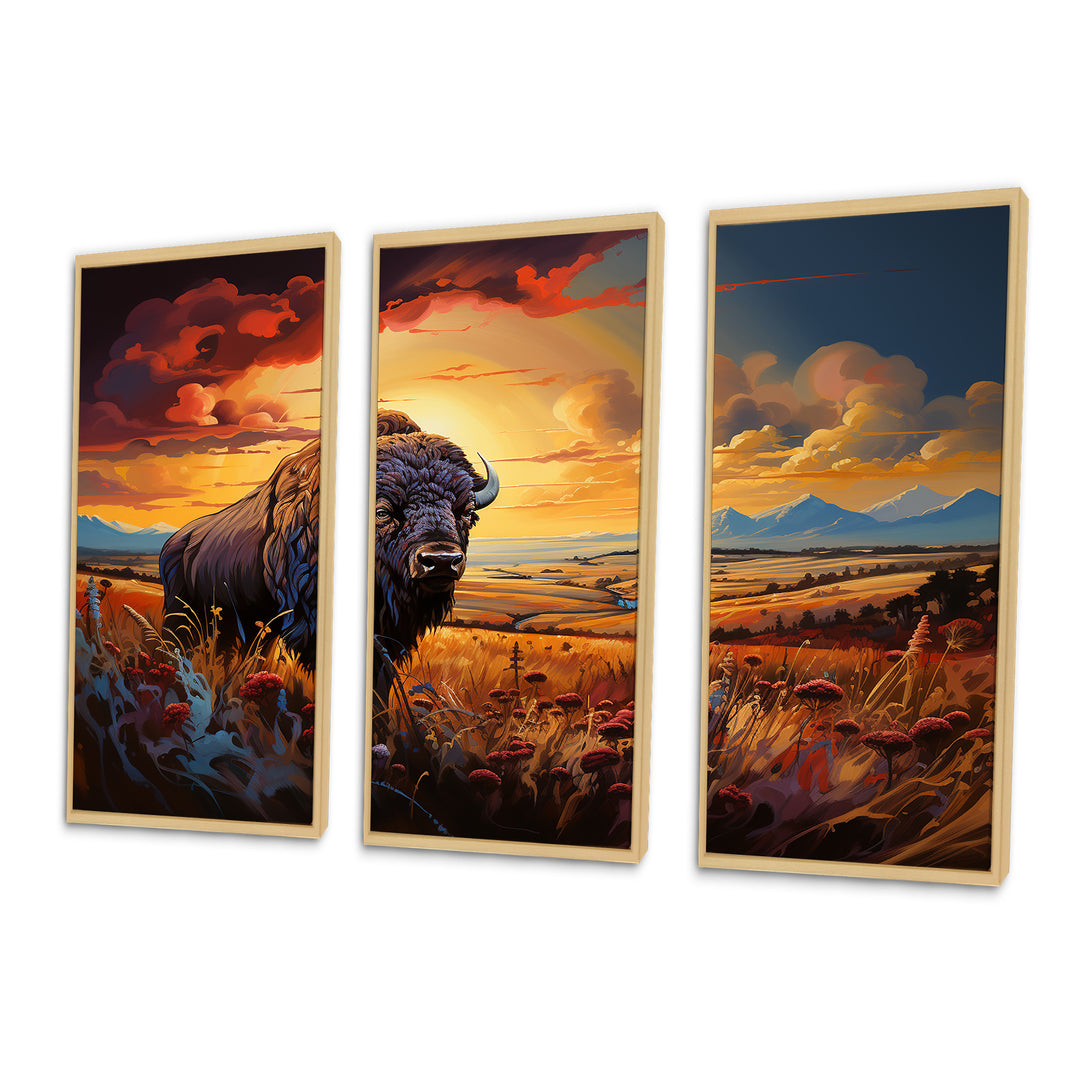 Native American Art Bison Spirit II - Canvas Multipanels Set of 3