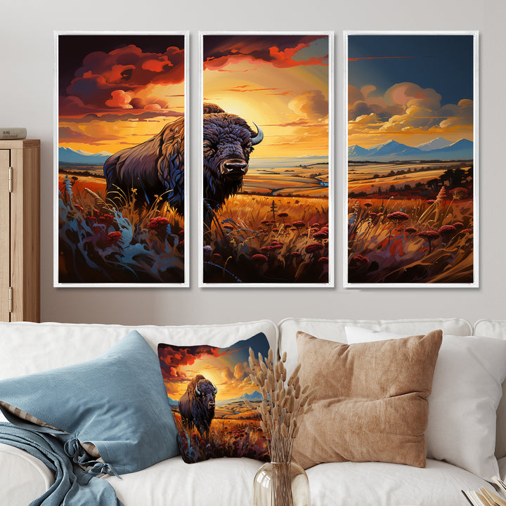 Native American Art Bison Spirit II - Canvas Multipanels Set of 3