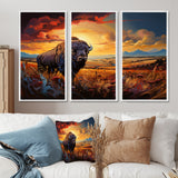 Native American Art Bison Spirit II - Canvas Multipanels Set of 3