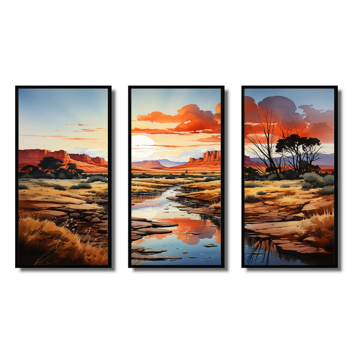 Native Art Ancestral Landscapes I - 3-Piece Canvas Wall Art