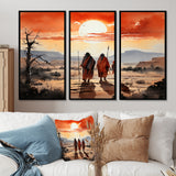 Native Art Guardians Of Prairies - 3-Piece Canvas Wall Art
