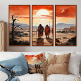 Native Art Guardians Of Prairies - 3-Piece Canvas Wall Art