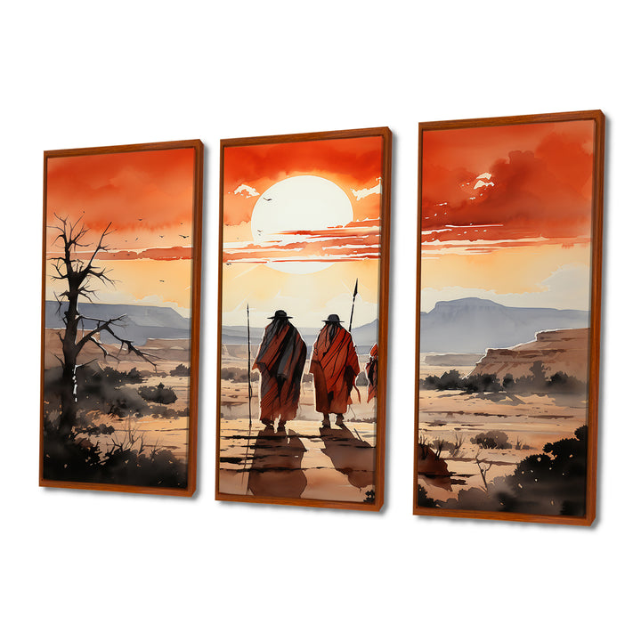 Native Art Guardians Of Prairies - 3-Piece Canvas Wall Art