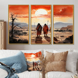Native Art Guardians Of Prairies - 3-Piece Canvas Wall Art