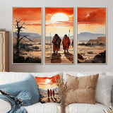Native Art Guardians Of Prairies - 3-Piece Canvas Wall Art