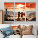Native Art Guardians Of Prairies - 3-Piece Canvas Wall Art