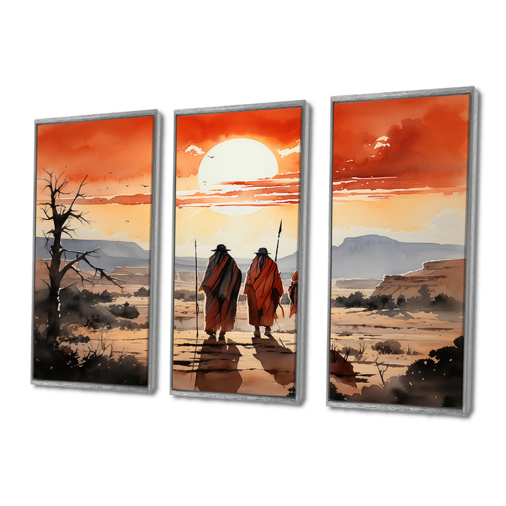 Native Art Guardians Of Prairies - 3-Piece Canvas Wall Art