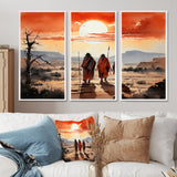 Native Art Guardians Of Prairies - 3-Piece Canvas Wall Art