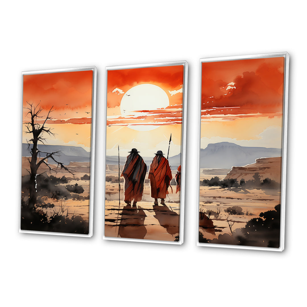 Native Art Guardians Of Prairies - 3-Piece Canvas Wall Art