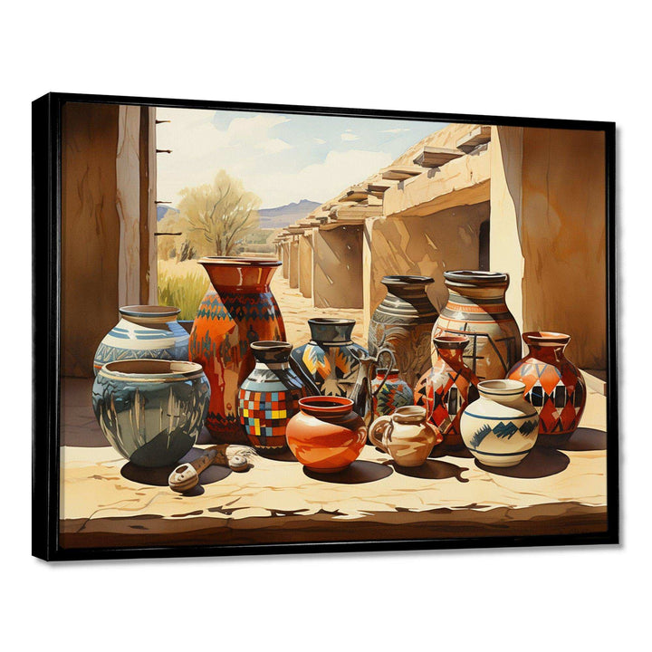 Native Art Pueblo Pottery II - People Canvas Wall Art