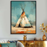 Turquoise Beige Native Tipi Whispers Of Spirit - People Canvas Wall Art