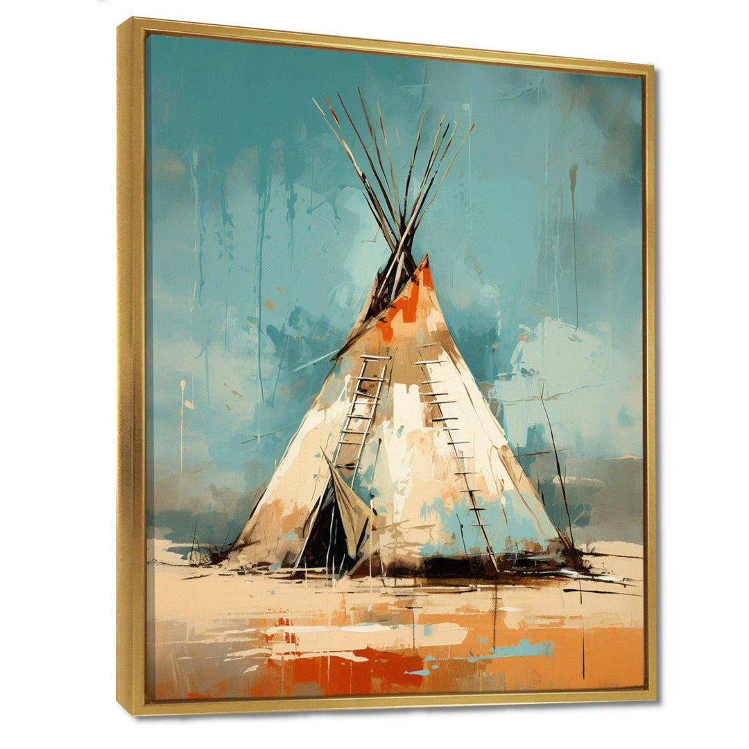Turquoise Beige Native Tipi Whispers Of Spirit - People Canvas Wall Art
