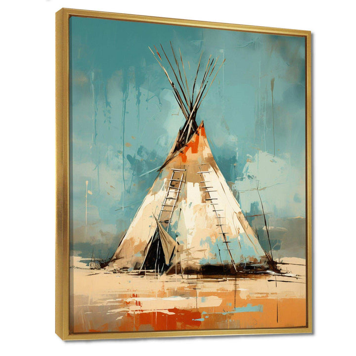 Turquoise Beige Native Tipi Whispers Of Spirit - People Canvas Wall Art