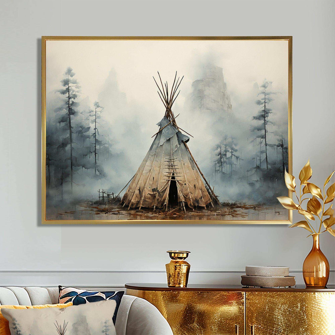 Grey Native Tipi Whispers Of Spirit - People Canvas Wall Art