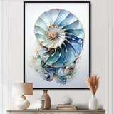 Nautilus Ocean Blue Sheels Symetry - Animals Canvas Wall Art