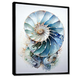 Nautilus Ocean Blue Sheels Symetry - Animals Canvas Wall Art