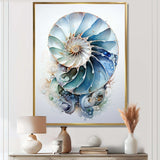 Nautilus Ocean Blue Sheels Symetry - Animals Canvas Wall Art