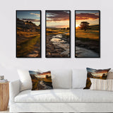 Yellow Green Nebraska Landscape Prairies - 3-Piece Canvas Wall Art