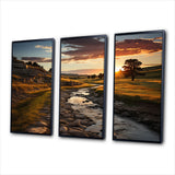 Yellow Green Nebraska Landscape Prairies - 3-Piece Canvas Wall Art