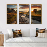 Yellow Green Nebraska Landscape Prairies - 3-Piece Canvas Wall Art