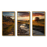 Yellow Green Nebraska Landscape Prairies - 3-Piece Canvas Wall Art