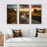 Yellow Green Nebraska Landscape Prairies - 3-Piece Canvas Wall Art