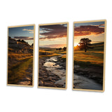 Yellow Green Nebraska Landscape Prairies - 3-Piece Canvas Wall Art