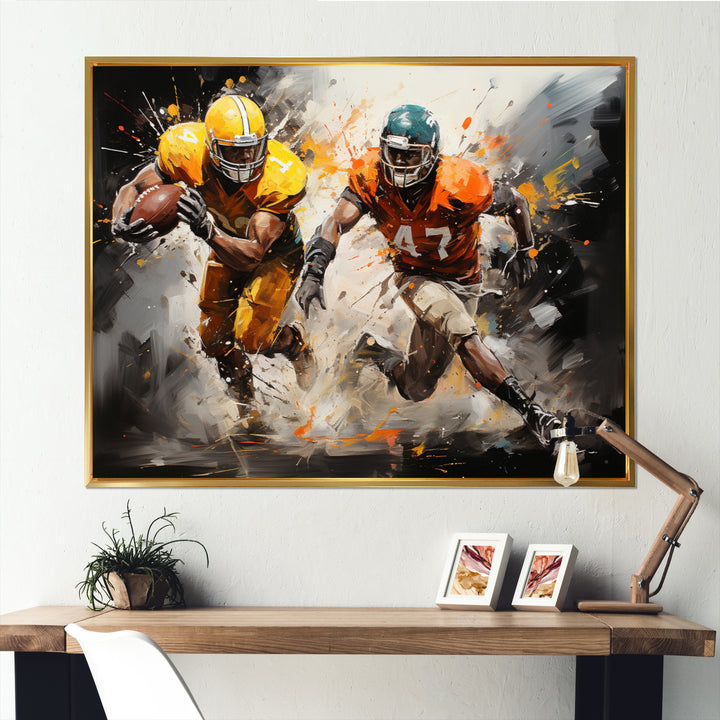 Orange Football Abstract Victory - Football Canvas Wall Art