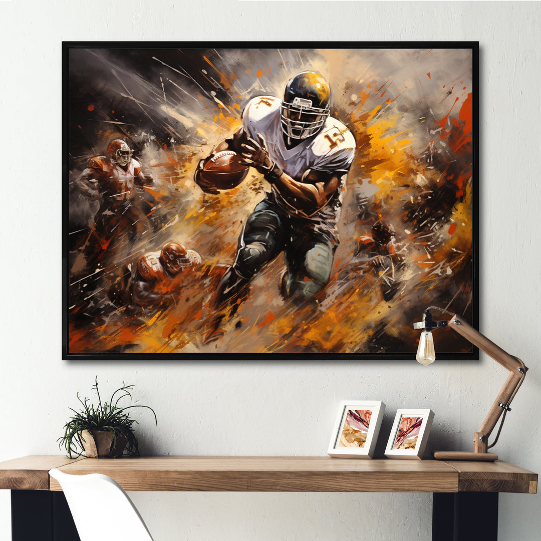 Yellow Football Abstract Victory - Football Canvas Wall Art