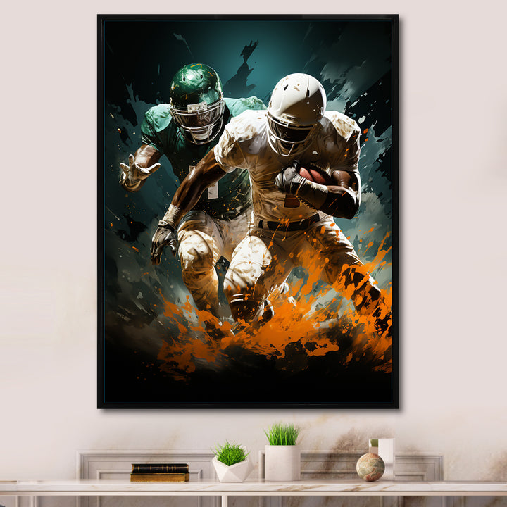 Yellow Football Colliding Energies - Football Canvas Wall Art