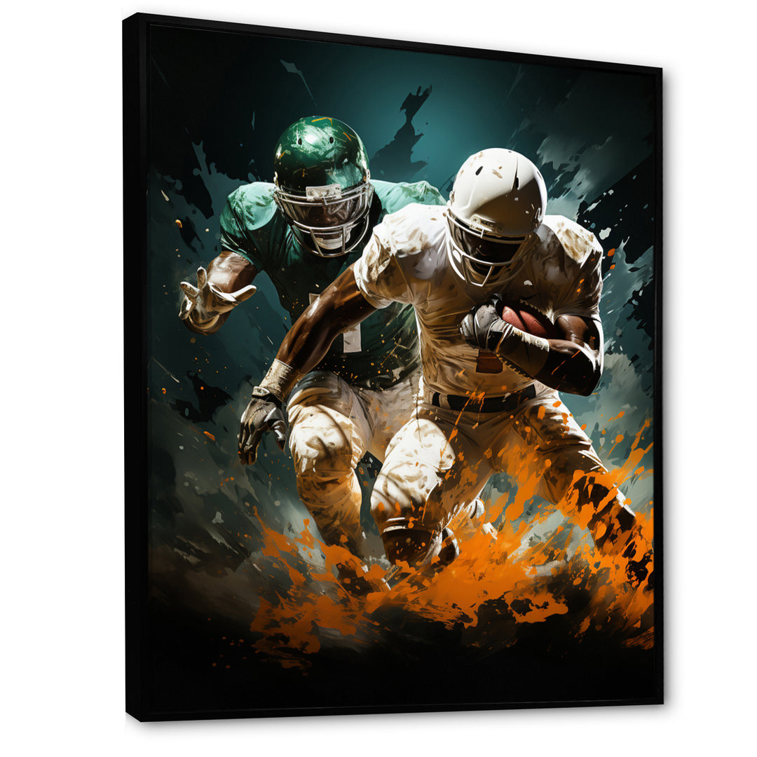 Yellow Football Colliding Energies - Football Canvas Wall Art