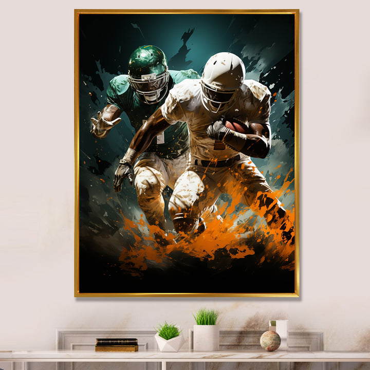 Yellow Football Colliding Energies - Football Canvas Wall Art