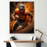 Orange Football Explosive Drives - Football Canvas Wall Art