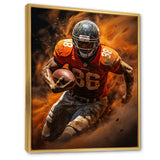 Orange Football Explosive Drives - Football Canvas Wall Art