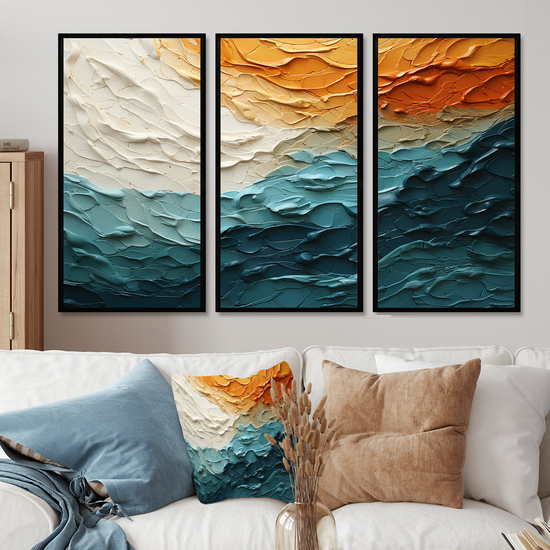 Teal Orange Ocean Coastal Essence Collage - Multi-Panel Canvas Prints