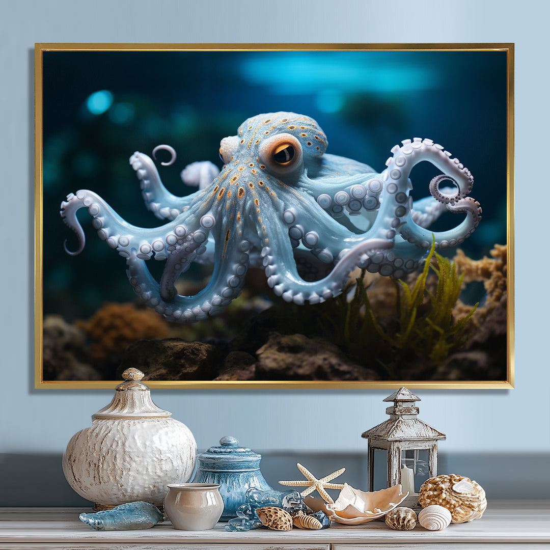 Blue Octopus Serene Submersion - Octopus Large Canvas Wall Art