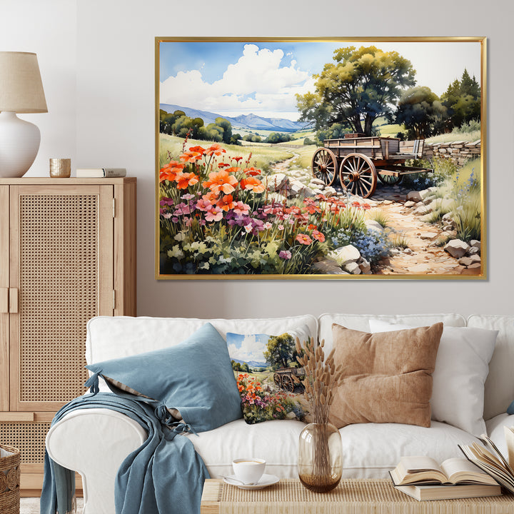 Green Old Cart Rural Charms - Old American Cart Canvas Wall Art