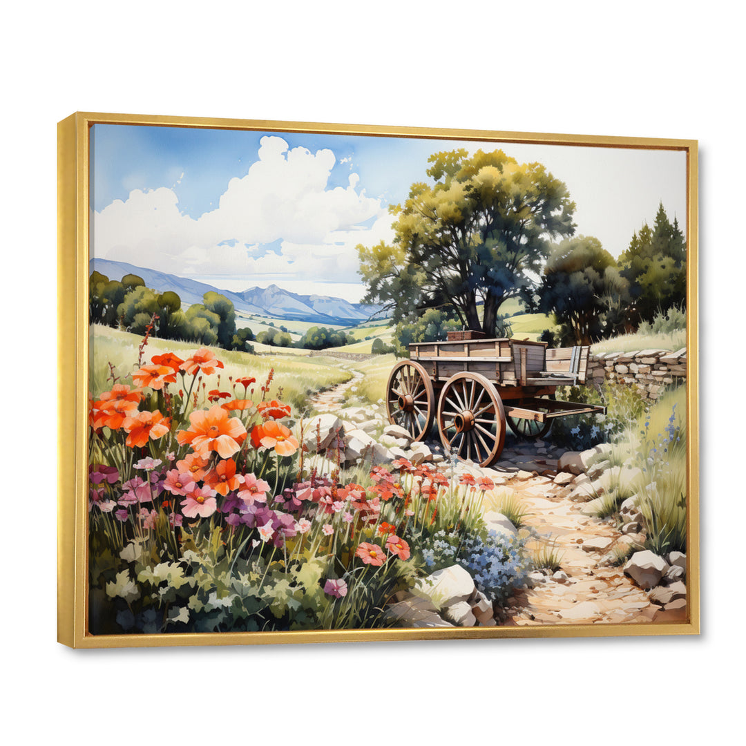 Green Old Cart Rural Charms - Old American Cart Canvas Wall Art