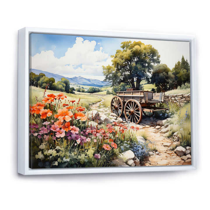 Green Old Cart Rural Charms - Old American Cart Canvas Wall Art