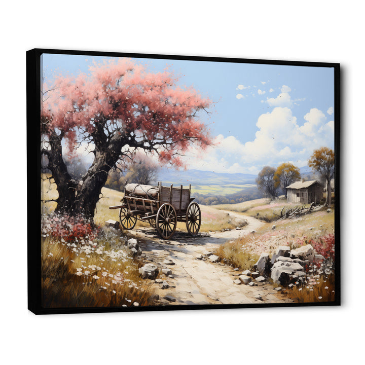 Pink Old Cart Vintage Charm - Old American Cart Canvas Wall Art