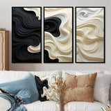 Black White Opt Art Contrasting Waves - Multi-Panels