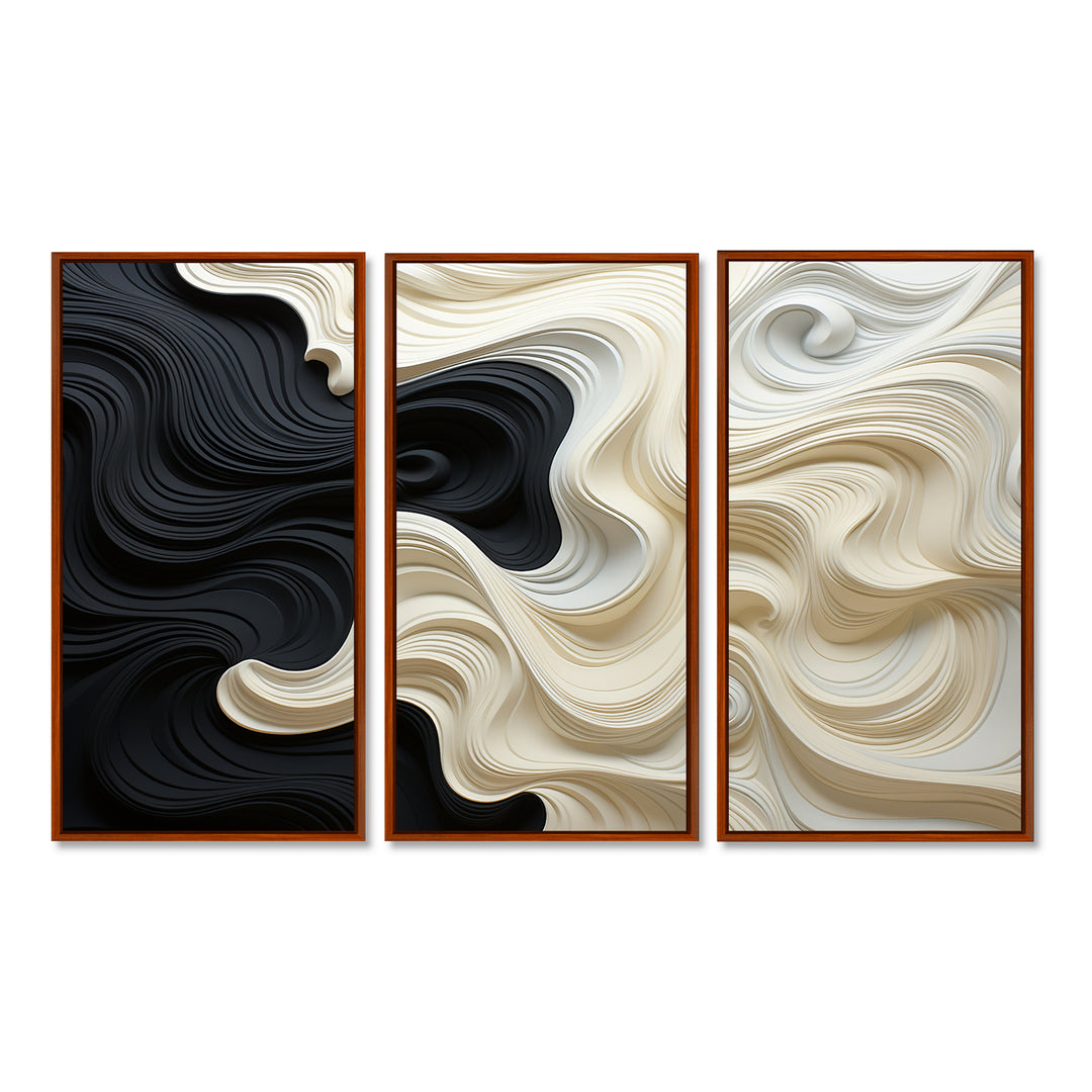 Black White Opt Art Contrasting Waves - Multi-Panels